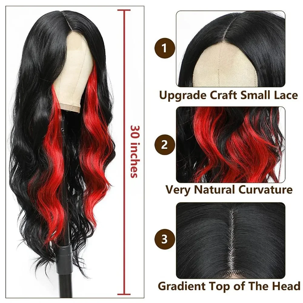 Black With Red Highlight Full Lace Wig